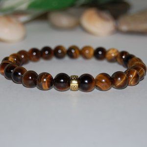 Tiger Eye Bracelet,Tiger Eye Gemstone and Golden Charm,Tiger Eye 8mm Bea…